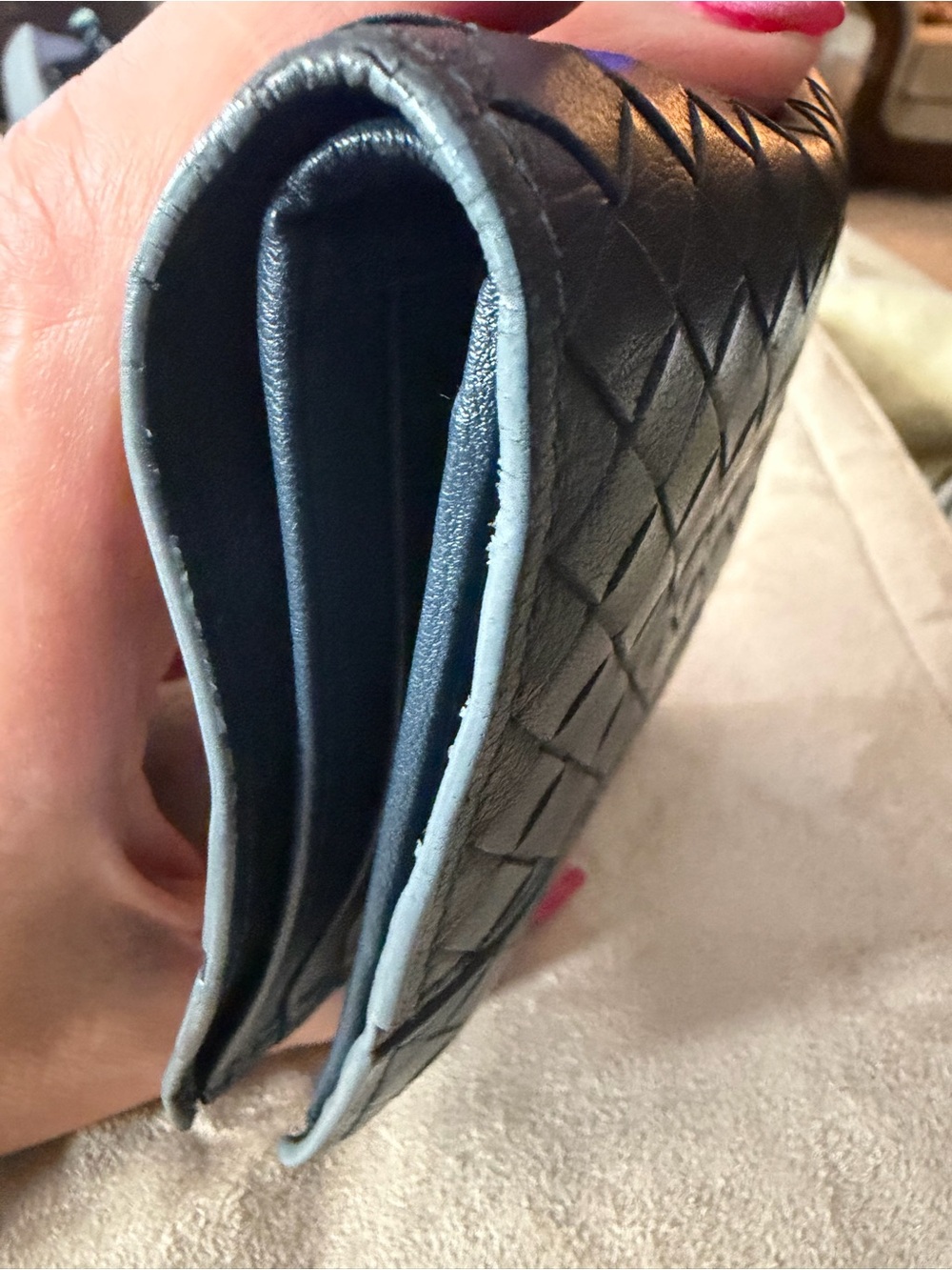 Bottega Veneta Black & Navy Blue Intrecciato Leather Bi-Fold Wallet, Classy! - Picture 13 of 16